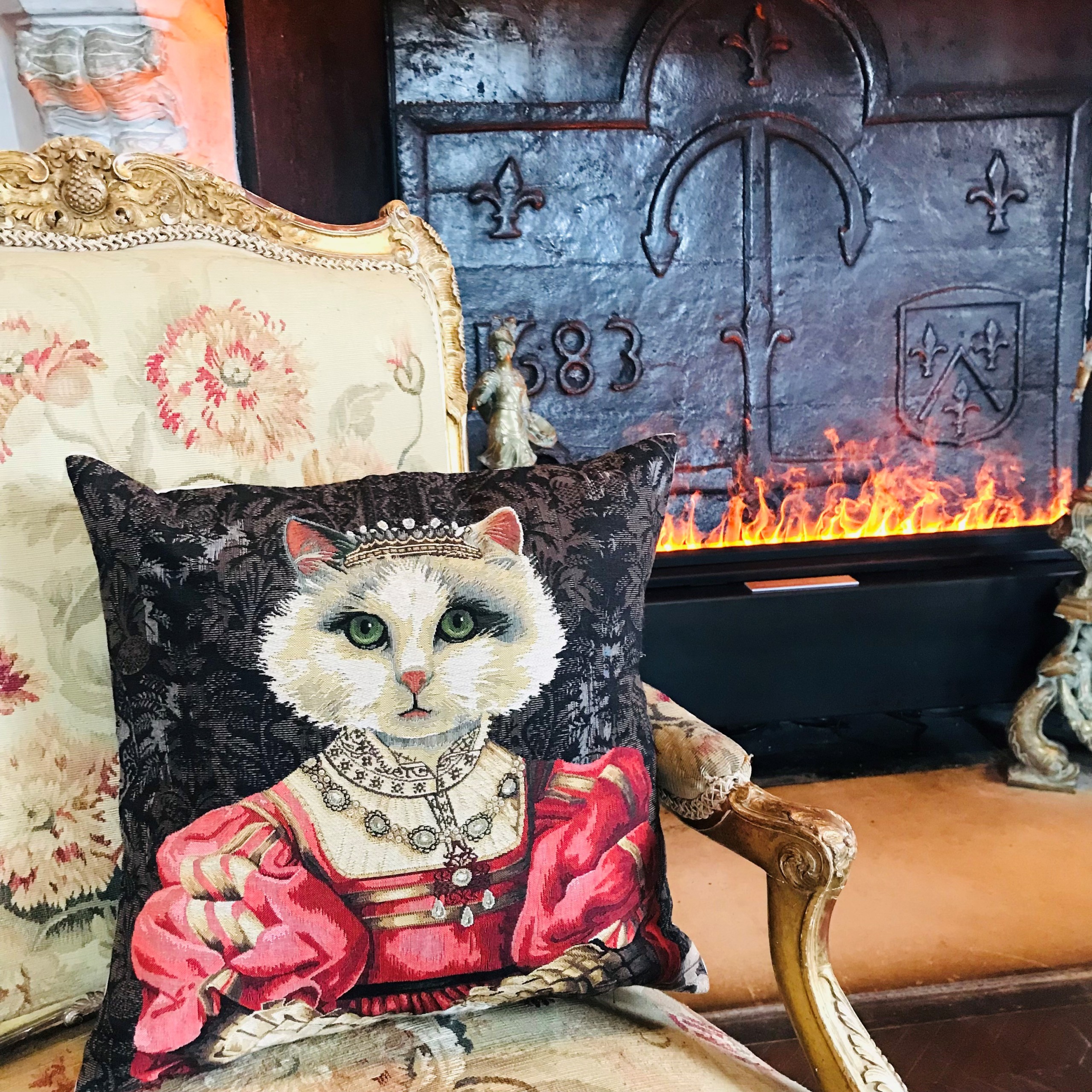 ✖ Housse de coussin Chat Reine - Chenonceau